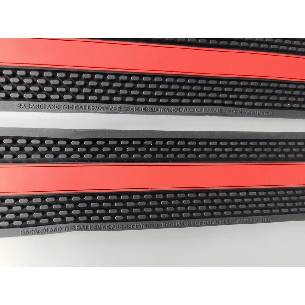 2x Bacardí Bar Mat Spill Rail Rubber Black, Red, and White, Gold 23.5